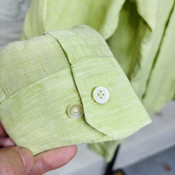 Banana Republic Shirt Mens Small Linen Long Sleeve Button Up Summer Lime Green - Picture 6 of 7